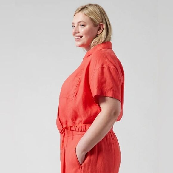 Athleta Women’s Tie Top Short Sleeve 100% Linen Borealis Green Size Large $79 - Picture 7 of 15